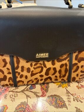 Aimee Kestenberg Black and Leopard-Print Satchel